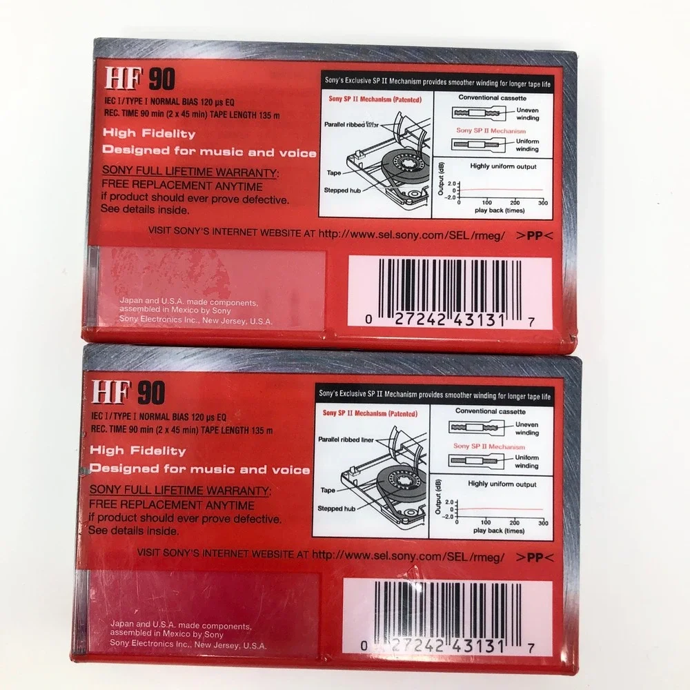 Sony HF 90 High Fidelity Normal Bias Type I Audio Cassette Tape 2-Pack Sealed